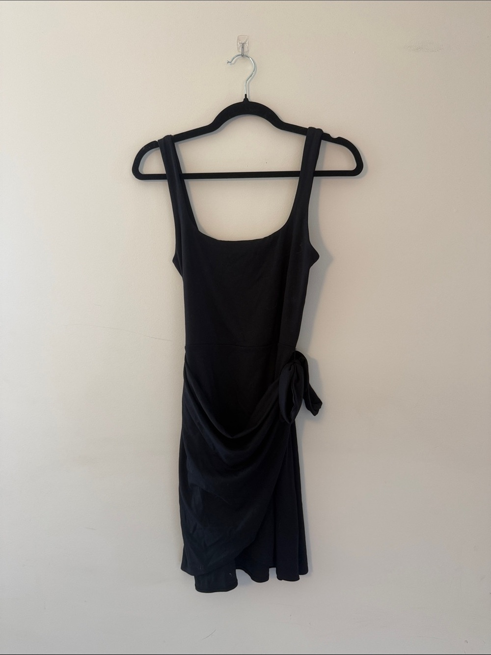 Wilfred Black Sleeveless Mini Dress with Side Tie Drape